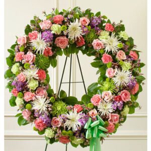 Sympathy wreath in pastel colours