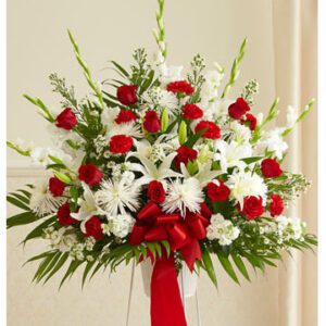 White and red sympathy flower arrangement - Ikebana
