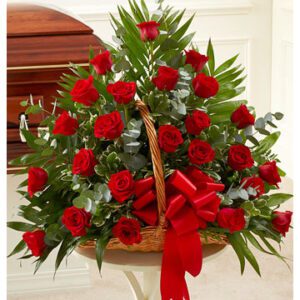 Red roses sympathy flower arrangement - Ikebana