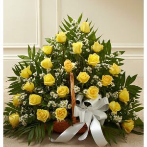 Sympathy flower arrangement with yellow roses - Ikebana