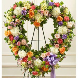 Pastel heart shaped sympathy wreath