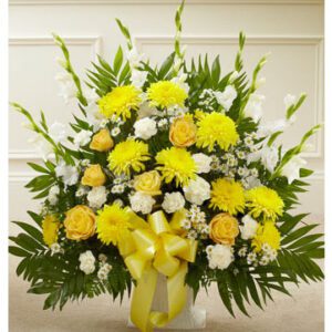 Beautiful yellow sympathy flower arrangement - Ikebana