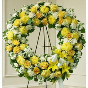 Sympathy wreath in yellow colours